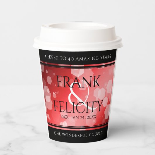 Gobelets En Papier Élégant 40ème 80ème anniversaire de Ruby Mariage (Verso)