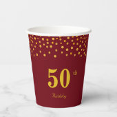 Gobelets En Papier Elégant 50e anniversaire & Gold Confetti sur Bourg (Verso)