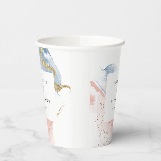 Gobelets En Papier Elégant Abstrait Aquarelle or rose bleu Mariage (Gauche)