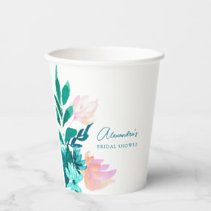 Gobelets En Papier Élégant aquarelle bleu aqua floral mariage sur mes