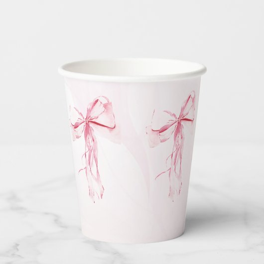 Gobelets En Papier Elégant Baby shower Aquarelle Rose Bow (Verso)