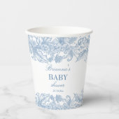 Gobelets En Papier Élégant baby shower bleu chinoiserie toile françai (Recto)