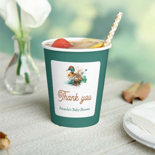 Gobelets En Papier Elégant Baby shower de canard de mer vert encadré (Insitu)