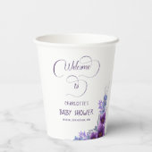 Gobelets En Papier Elégant Baby shower de fleurs violettes aquarelle (Verso)
