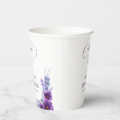 Gobelets En Papier Elégant Baby shower de fleurs violettes aquarelle (Droite)