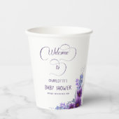 Gobelets En Papier Elégant Baby shower de fleurs violettes aquarelle (Recto)