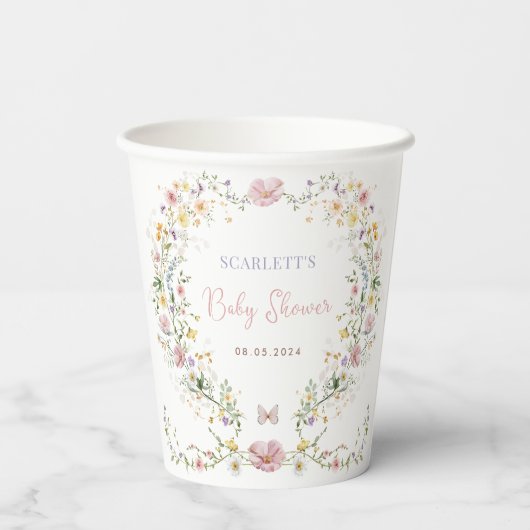 Gobelets En Papier Elégant Baby shower de jardin Fleur sauvage Faveur (Verso)