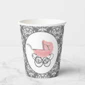 Gobelets En Papier Élégant Baby shower rose Bébé Buggy (Recto)