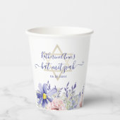 Gobelets En Papier Élégant Bat mitzvah floral rose pourpre (Recto)