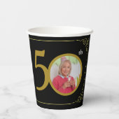 Gobelets En Papier Elégant Black and Gold 50th Birthday Invitation (Verso)