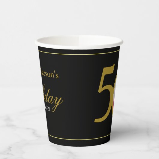 Gobelets En Papier Elégant Black and Gold 50th Birthday Invitation (Gauche)