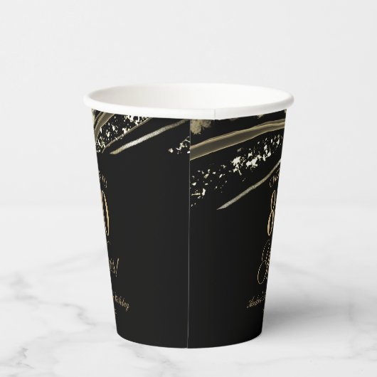 Gobelets En Papier Elegant Black Gold Agate 80th Birthday Party (Droite)
