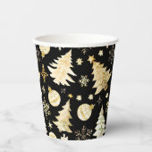 Gobelets En Papier Élégant Black Gold Snowflakes Christmas Tree Balls (Recto)