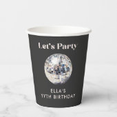 Gobelets En Papier Élégant Black & Silver Disco Ball 18e anniversaire (Verso)