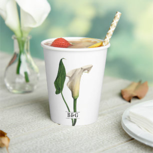 Gobelets En Papier Elégant blanc Calla Lily Vert Mariage botanique