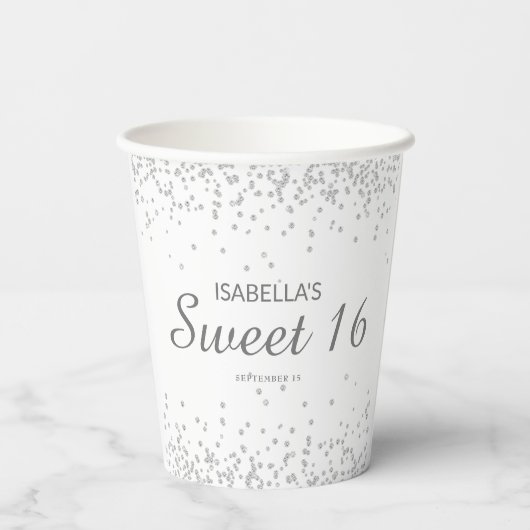 Gobelets En Papier Elégant blanc Parties scintillant argent doux 16 N (Verso)