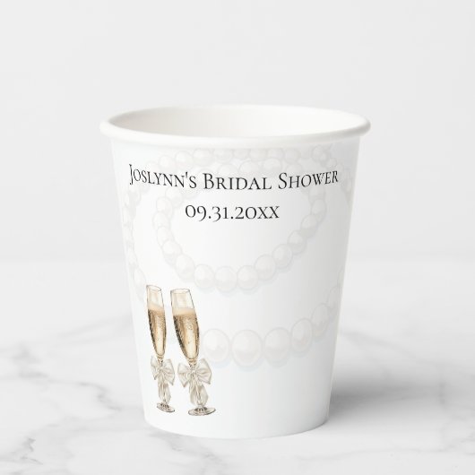 Gobelets En Papier Élégant Brunch de Fiançailles aux Perles Blanches (Recto)