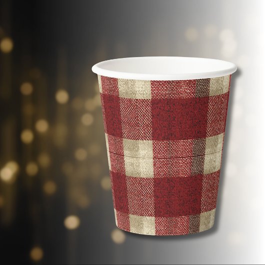 Gobelets En Papier Elegant Burgundy Ivory Rust Red Plaid Pattern