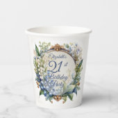 Gobelets En Papier Elégant cadre floral baroque 21ème anniversaire (Recto)