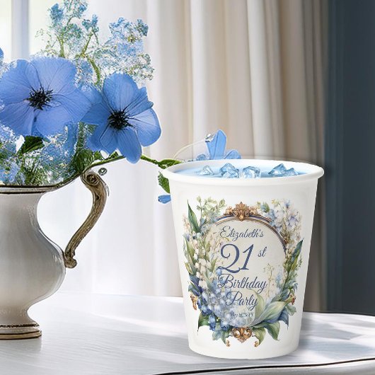 Gobelets En Papier Elégant cadre floral baroque 21ème anniversaire