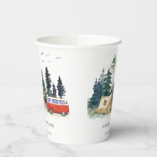 Gobelets En Papier Élégant Camping Aquarelle Pine Mariage (Gauche)