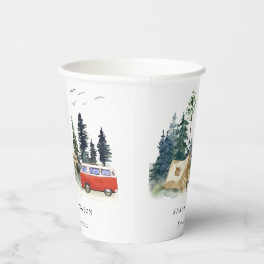 Gobelets En Papier Élégant Camping Aquarelle Pine Mariage (Droite)