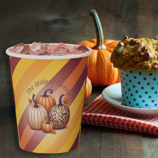 Gobelets En Papier Elégant Citrouille Aquarelle motif personnalisé