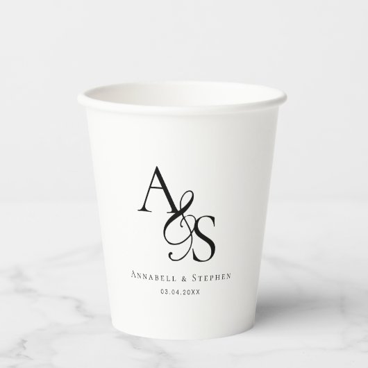 Gobelets En Papier Élégant, Classique, Monogramme, Mariage (Recto)