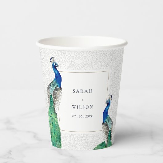 Gobelets En Papier Elégant Classy Ornate Aquarelle Peacock Mariage (Verso)