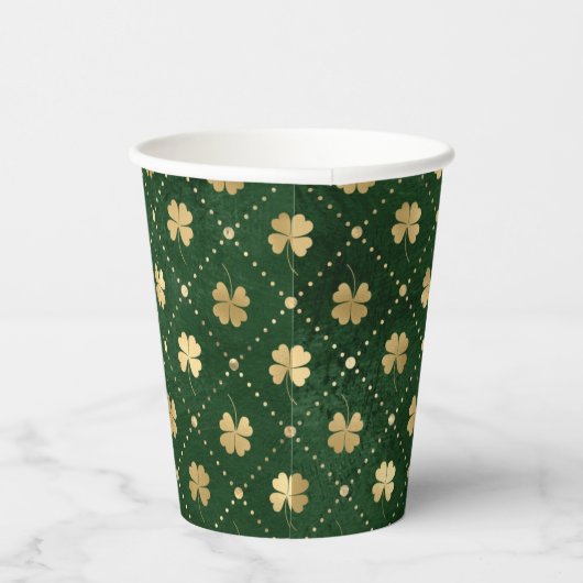 Gobelets En Papier Élégant Clover Vert Or (Droite)