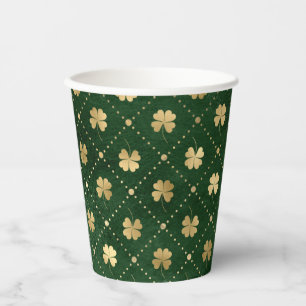 Gobelets En Papier Élégant Clover Vert Or