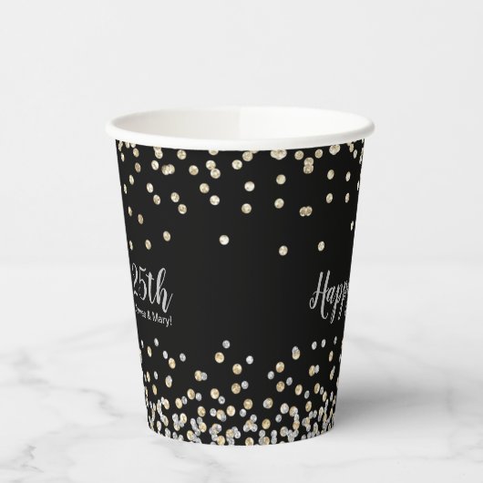 Gobelets En Papier Elégant Collage Photo Silver Gold 25e anniversaire (Gauche)