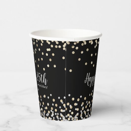 Gobelets En Papier Elégant Collage Photo Silver Gold 25e anniversaire (Droite)