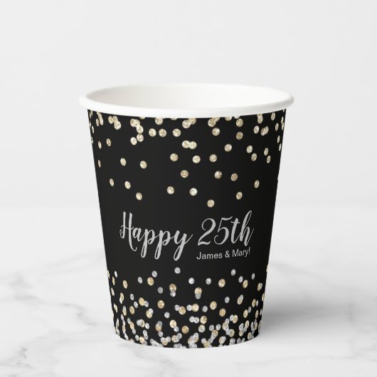 Gobelets En Papier Elégant Collage Photo Silver Gold 25e anniversaire (Recto)