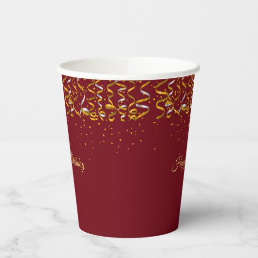 Gobelets En Papier Elégant Confetti d'or d'anniversaire en Bourgogne (Gauche)