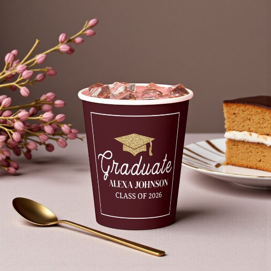 Gobelets En Papier Elegant Deep Burgundy Class Of 2026 Graduation