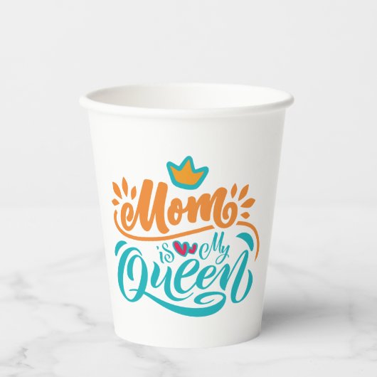 Gobelets En Papier Elegant Design Typografy Maman Is My Queen (Recto)