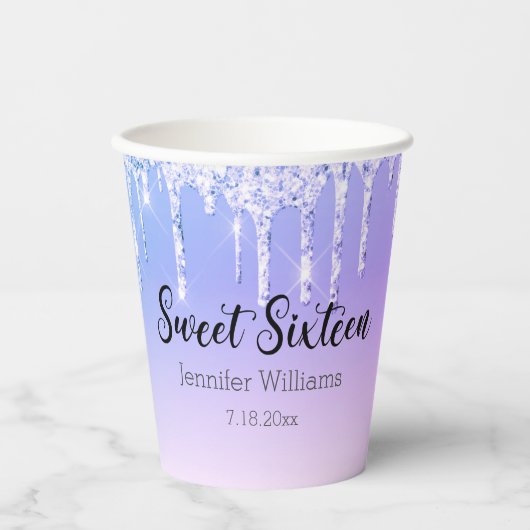 Gobelets En Papier élégant doux 16 parties scintillant à goutte d'arg (Recto)