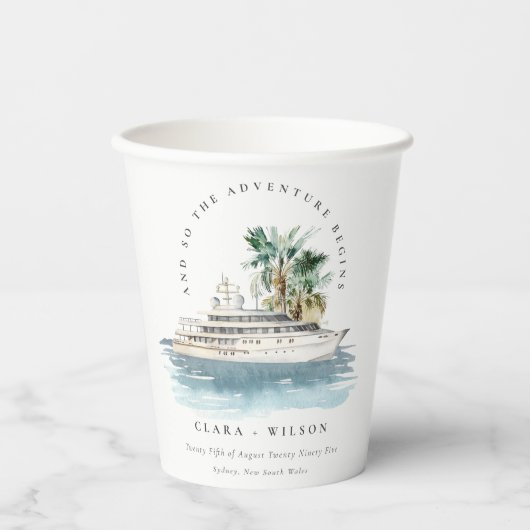 Gobelets En Papier Elégant Dusky Cruise Ship Palm Mariage marin (Recto)