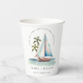 Gobelets En Papier Elégant Dusky Turquoise Sailboat Palm Mariage mari (Verso)