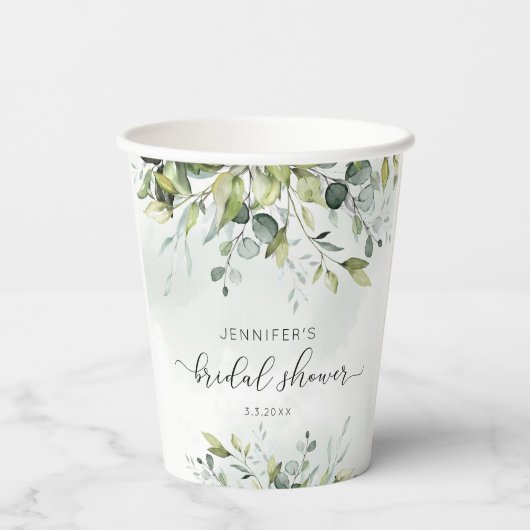 Gobelets En Papier Élégant feuillage d'eucalyptus pour une baby showe (Verso)