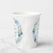 Gobelets En Papier Elégant Floral Bleu Joyeux anniversaire (Droite)