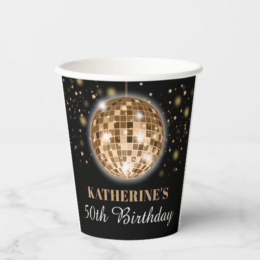 Gobelets En Papier Elégant Glam Black Gold 50e anniversaire (Recto)