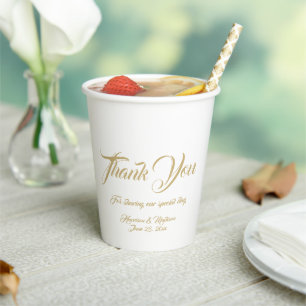 Gobelets En Papier Elegant Gold Custom script merci Mariage