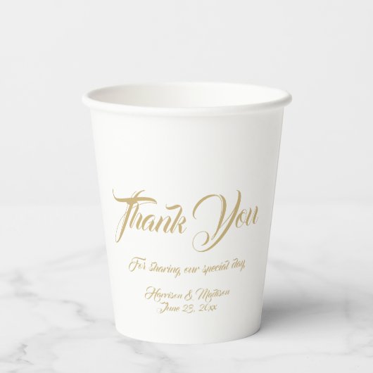 Gobelets En Papier Elegant Gold Custom script merci Mariage (Verso)