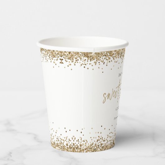 Gobelets En Papier Elegant Gold Parties scintillant Nom Date Sweet si (Droite)