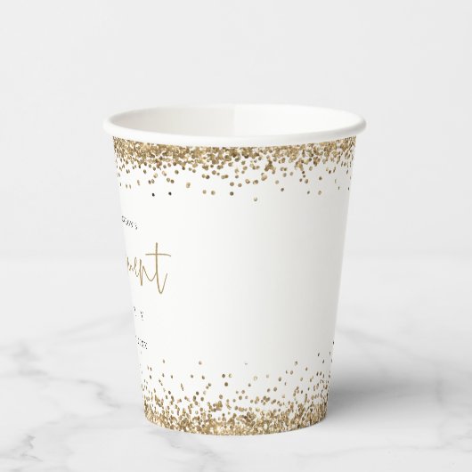 Gobelets En Papier Elegant Gold Parties scintillant Noms Date Engagem (Gauche)