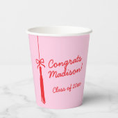Gobelets En Papier Élégant Grad Tassel Bow Rose Rouge 2025 Graduation (Verso)