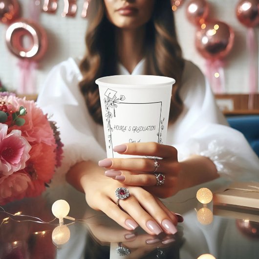 Gobelets En Papier Elégant Graduation Bordure florale noire et blanch