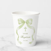 Gobelets En Papier Elegant Green Bow Baptism (Verso)